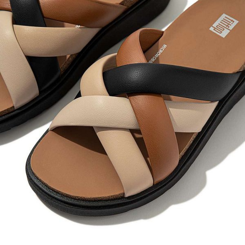 Beige / Black Women's FitFlop Gen-Ff Padded Strap Leather Slides | 683CRLIYT