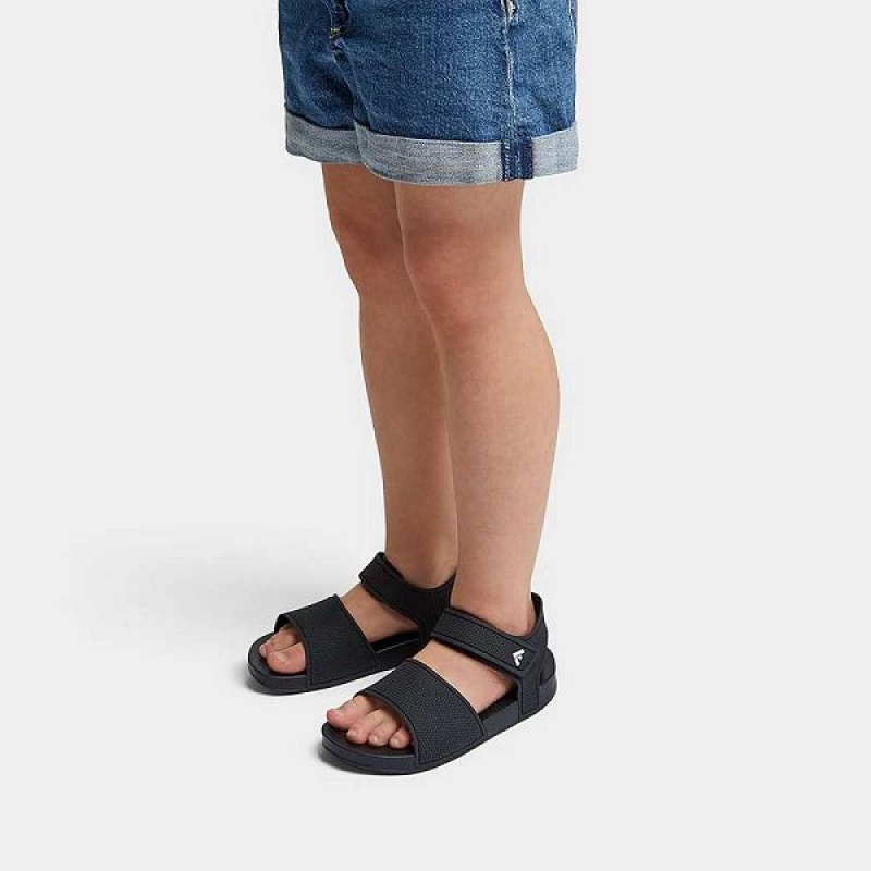 Black Kids' FitFlop Iqushion Junior Ergonomic Back-Strap Sandals | 650KSEXWF