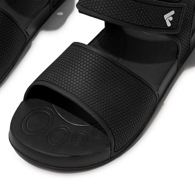 Black Kids' FitFlop Iqushion Junior Ergonomic Back-Strap Sandals | 650KSEXWF