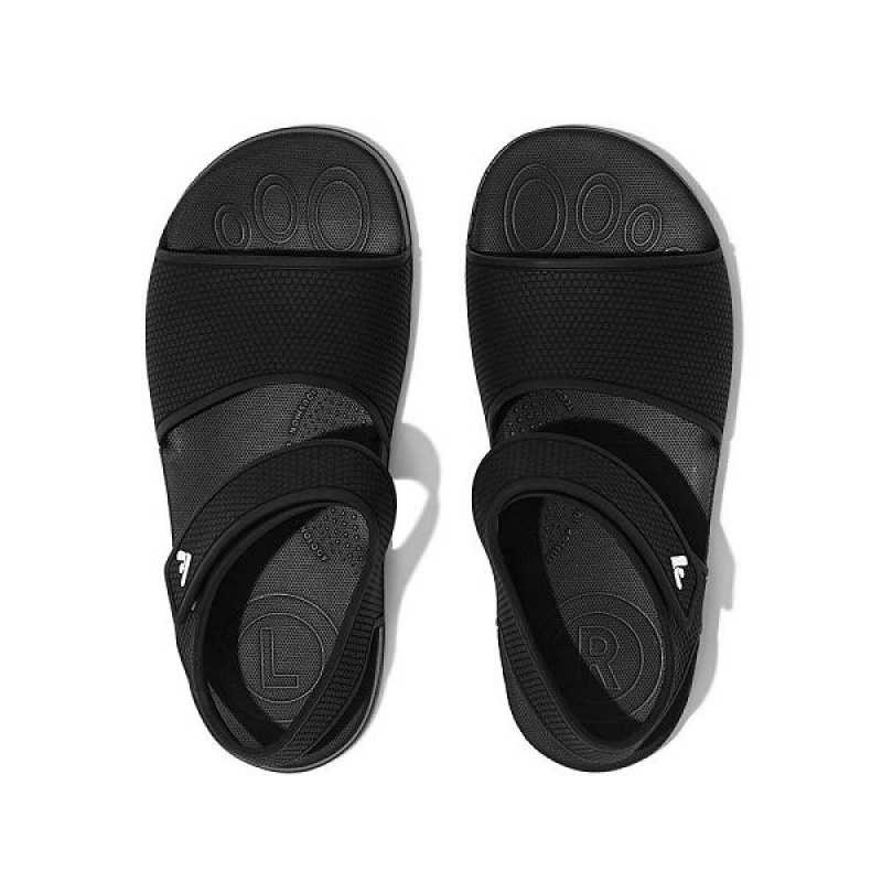 Black Kids' FitFlop Iqushion Junior Ergonomic Back-Strap Sandals | 650KSEXWF