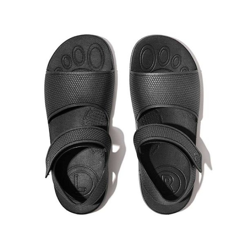 Black Kids' FitFlop Iqushion Junior Shimmer Ergonomic Back-Strap Sandals | 871BKEIOY