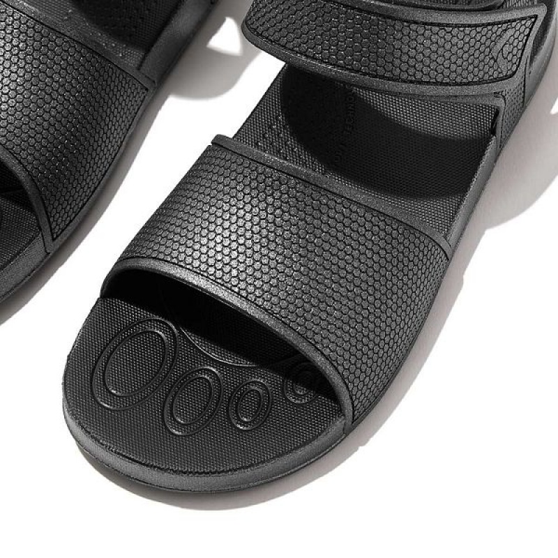 Black Kids' FitFlop Iqushion Junior Shimmer Ergonomic Back-Strap Sandals | 871BKEIOY