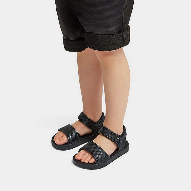 Black Kids' FitFlop Iqushion Toddler Ergonomic Back-Strap Sandals | 107MTPVLQ