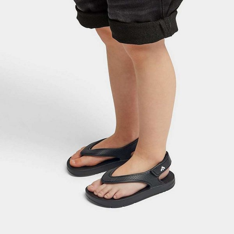 Black Kids' FitFlop Iqushion Toddler Ergonomic Back-Strap Flip Flops | 706ANKYFG