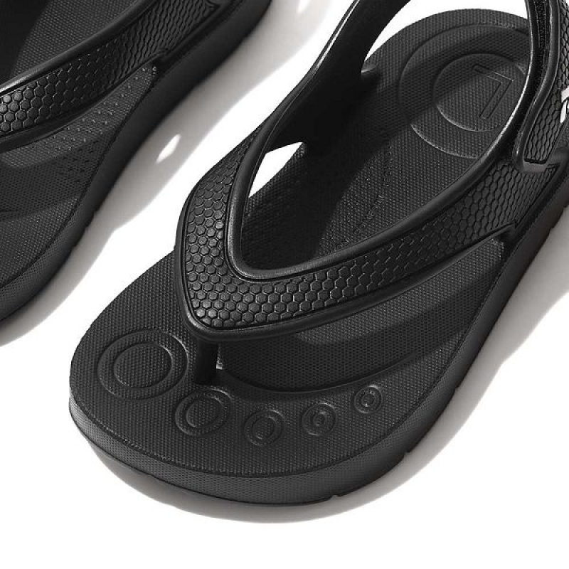 Black Kids' FitFlop Iqushion Toddler Ergonomic Back-Strap Flip Flops | 706ANKYFG