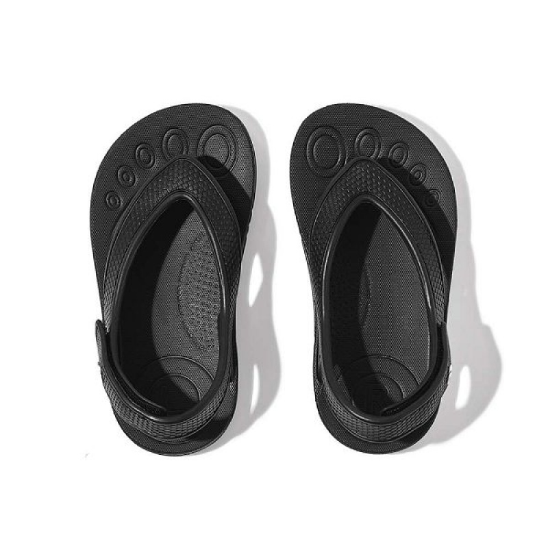 Black Kids' FitFlop Iqushion Toddler Ergonomic Back-Strap Flip Flops | 706ANKYFG