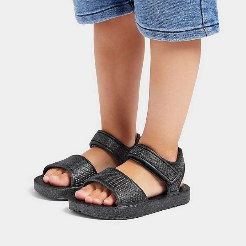 Black Kids' FitFlop Iqushion Toddler Shimmer Ergonomic Back-Strap Sandals | 902XKJQWM