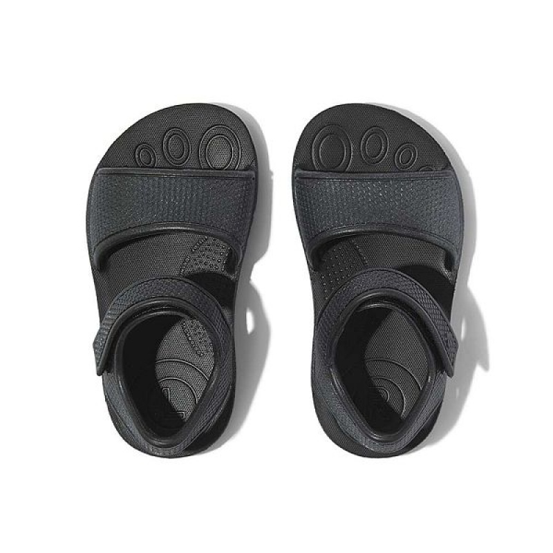 Black Kids' FitFlop Iqushion Toddler Shimmer Ergonomic Back-Strap Sandals | 902XKJQWM