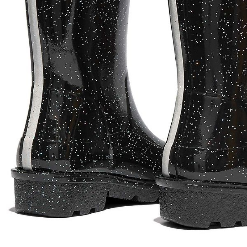 Black Kids' FitFlop Wonderwelly Junior Glitter Ergonomic Wellington Rain Boots | 059ACDSFV