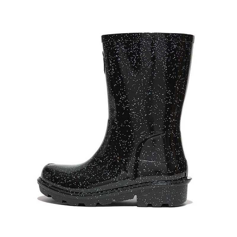 Black Kids\' FitFlop Wonderwelly Junior Glitter Ergonomic Wellington Rain Boots | 059ACDSFV