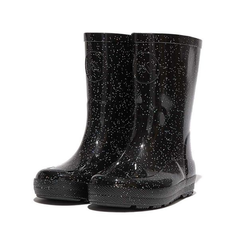 Black Kids' FitFlop Wonderwelly Toddler Glitter Ergonomic Rain Boots | 726YUABSZ