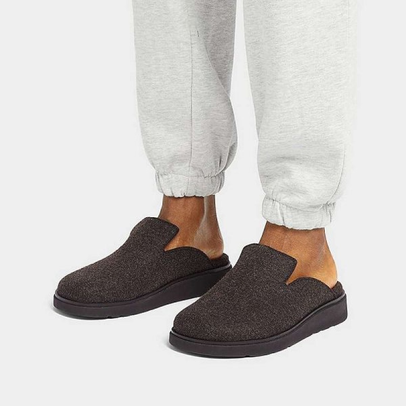 Black Men's FitFlop Gen-Ff E01 Felt Mules | 429LEJWQR