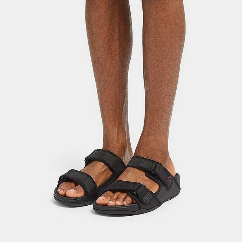 Black Men's FitFlop Gogh-Moc Adjustable Water Resistant Slides | 679ETYNVF