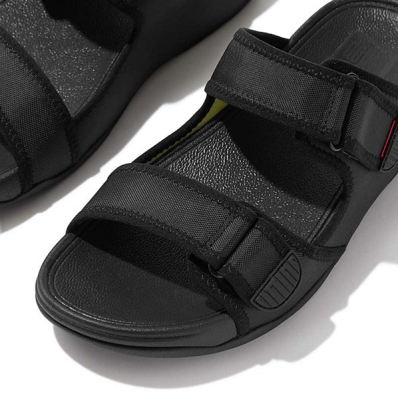 Black Men's FitFlop Gogh-Moc Adjustable Water Resistant Slides | 679ETYNVF