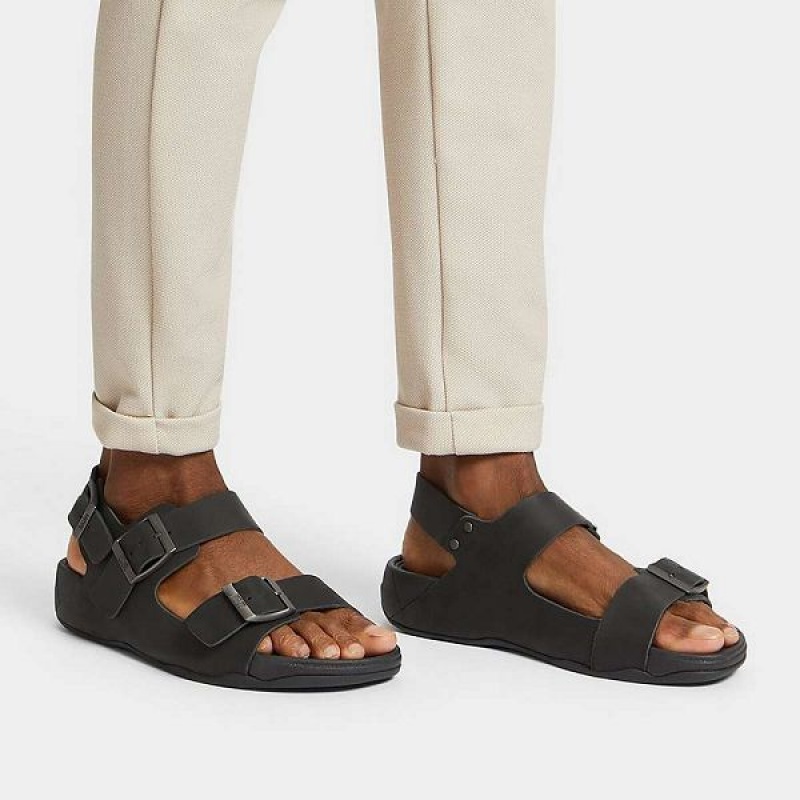 Black Men's FitFlop Gogh-Moc Buckle Nubuck Sandals | 014BNCKZV