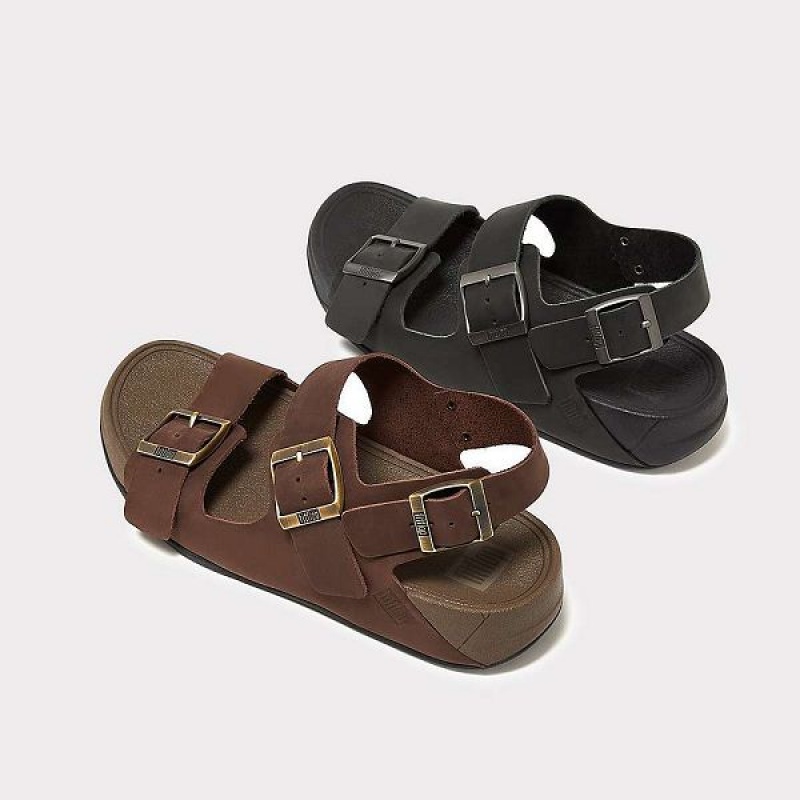 Black Men's FitFlop Gogh-Moc Buckle Nubuck Sandals | 014BNCKZV