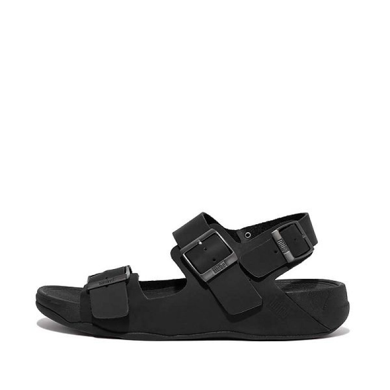 Black Men\'s FitFlop Gogh-Moc Buckle Nubuck Sandals | 014BNCKZV