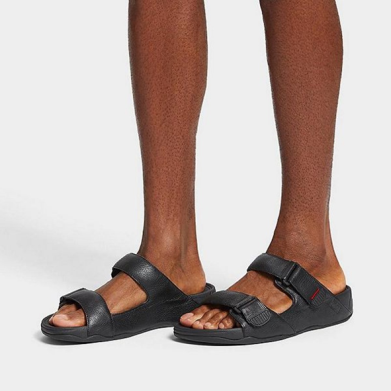 Black Men's FitFlop Gogh Leather Slides | 180NHYZPG