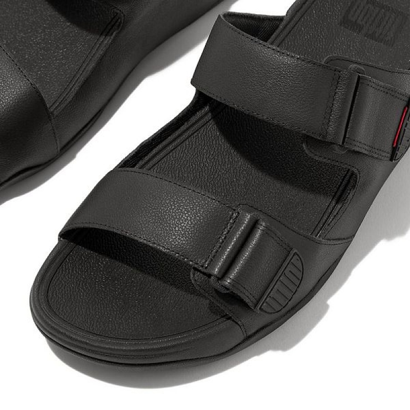 Black Men's FitFlop Gogh Leather Slides | 180NHYZPG