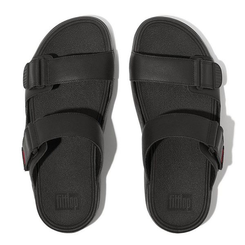 Black Men's FitFlop Gogh Leather Slides | 180NHYZPG