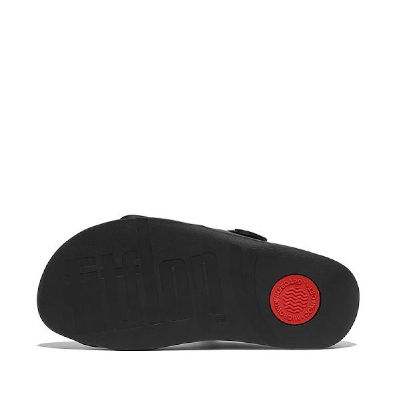 Black Men's FitFlop Gogh Leather Slides | 180NHYZPG