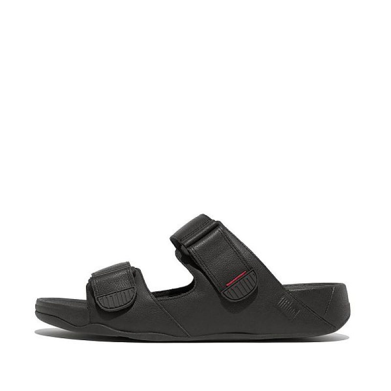 Black Men\'s FitFlop Gogh Leather Slides | 180NHYZPG