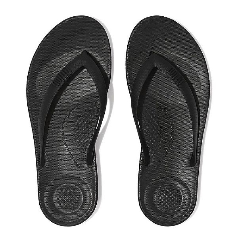 Black Men's FitFlop Iqushion Ergonomic Flip Flops | 681JOXGZC