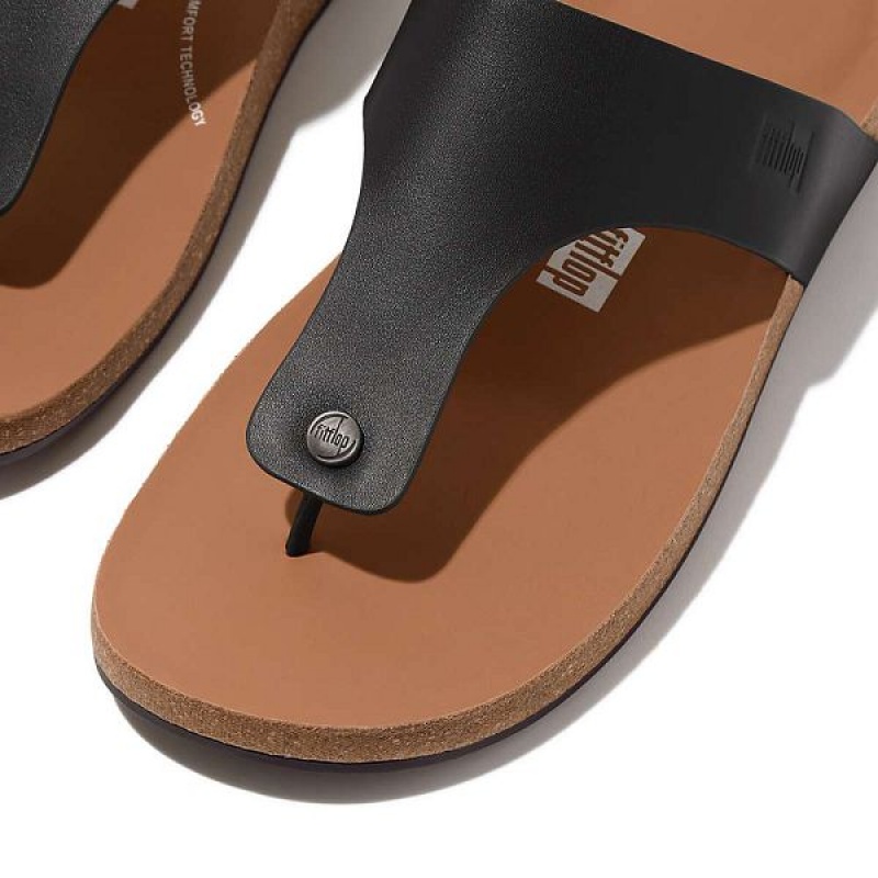 Black Men's FitFlop Iqushion Leather Toe-Post Sandals | 915BGPOVA