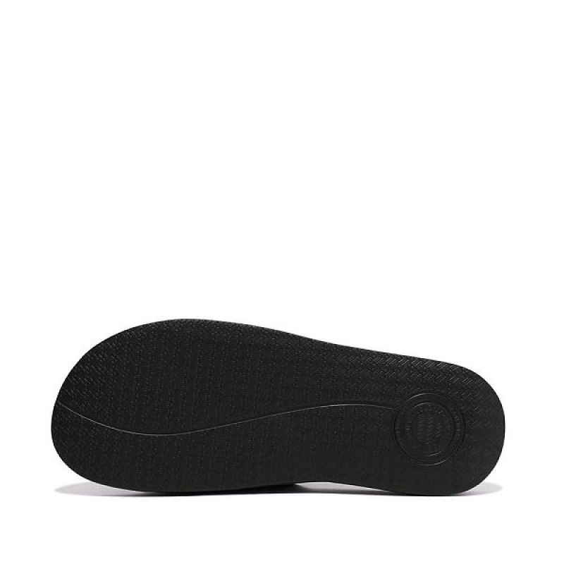 Black Men's FitFlop Iqushion Two Bar Buckle Slides | 693VXWEOJ