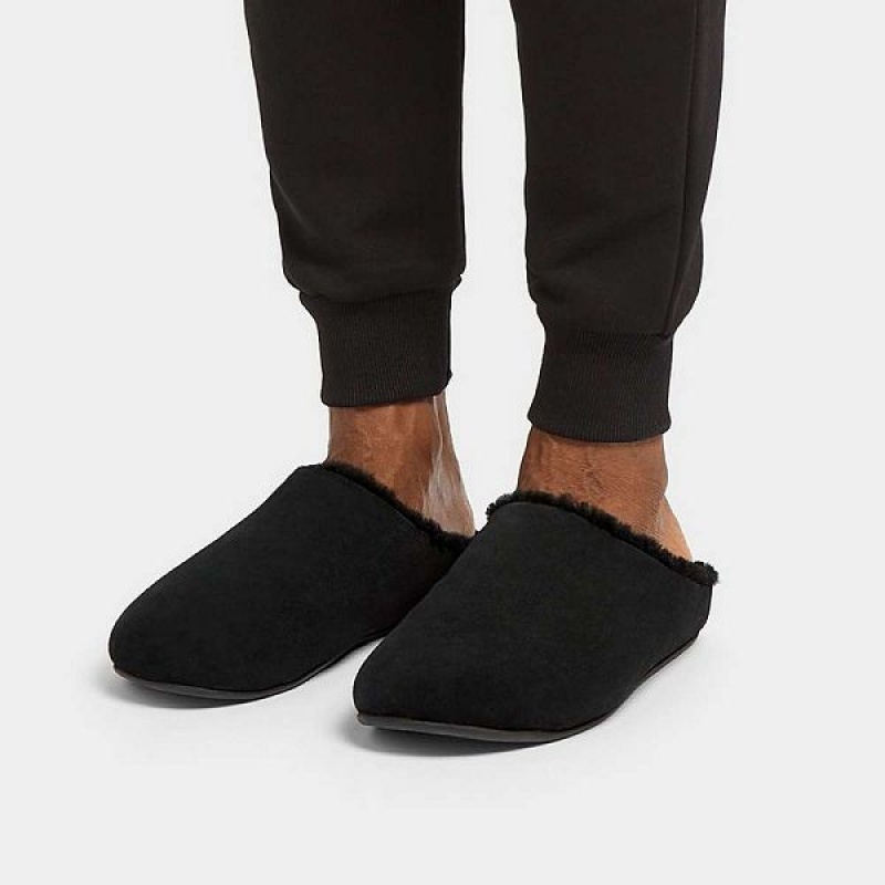 Black Men's FitFlop Shove Shearling Lined Suede Slippers | 184SOFJQX