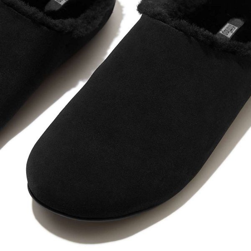 Black Men's FitFlop Shove Shearling Lined Suede Slippers | 184SOFJQX