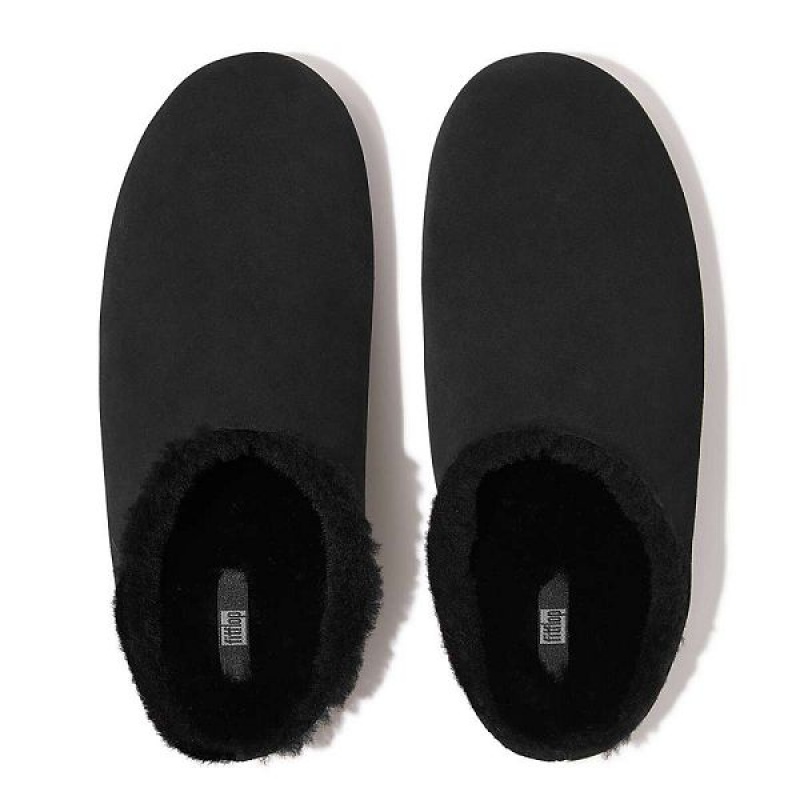 Black Men's FitFlop Shove Shearling Lined Suede Slippers | 184SOFJQX