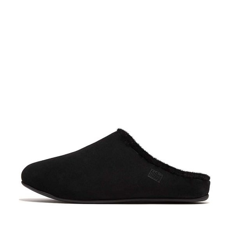 Black Men\'s FitFlop Shove Shearling Lined Suede Slippers | 184SOFJQX