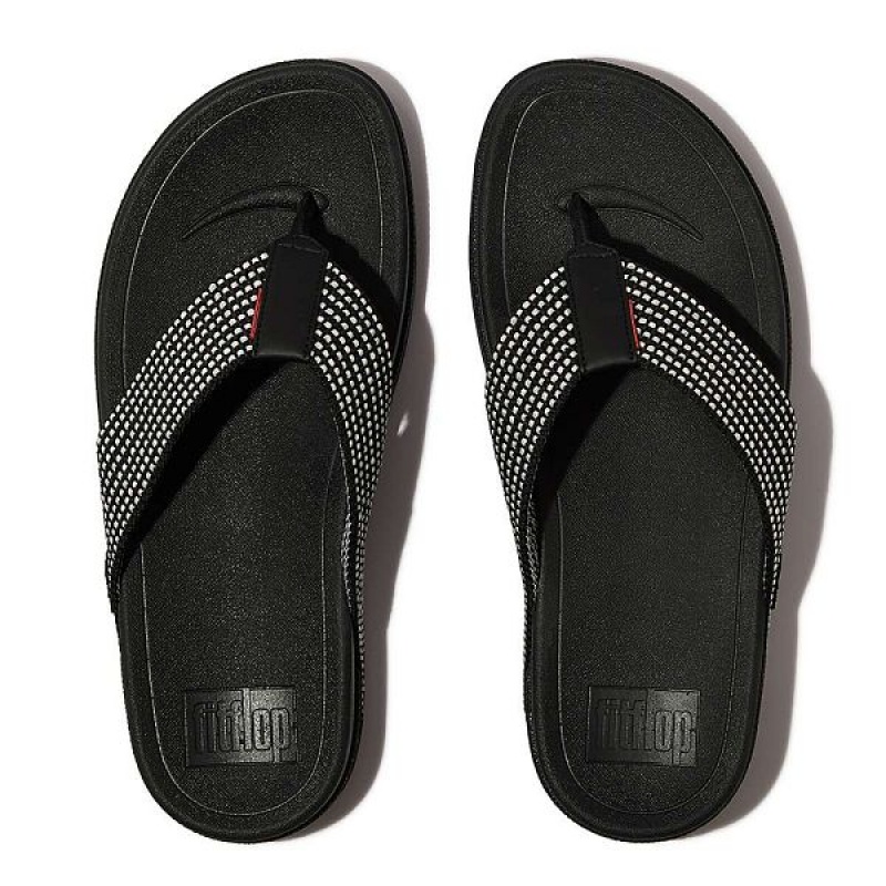 Black Men's FitFlop Surfer Weave Stripe Toe-Post Sandals | 027CNVIXS