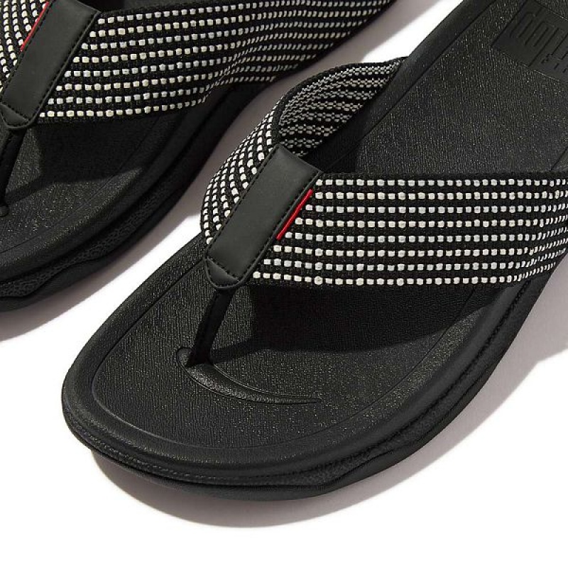 Black Men's FitFlop Surfer Weave Stripe Toe-Post Sandals | 027CNVIXS