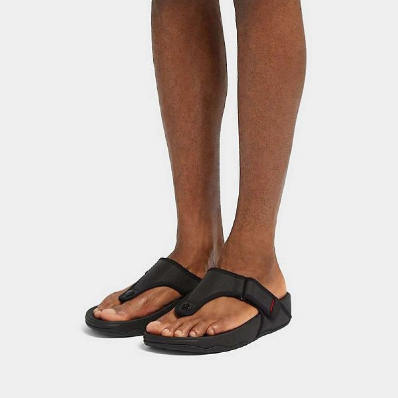 Black Men's FitFlop Trakk Ii Adjustable Water Resistant Toe-Post Sandals | 618VKYLXS