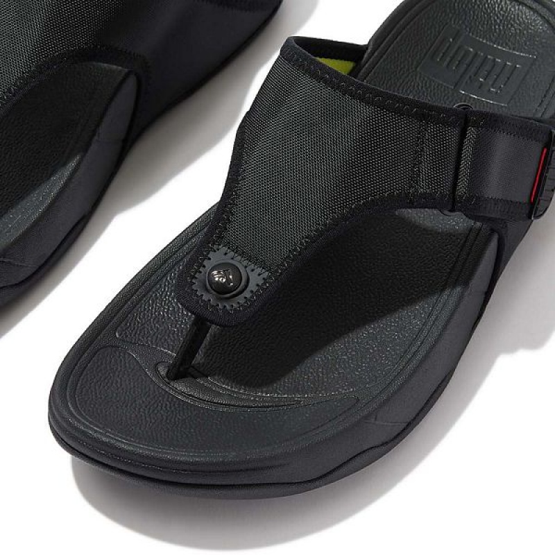 Black Men's FitFlop Trakk Ii Adjustable Water Resistant Toe-Post Sandals | 618VKYLXS