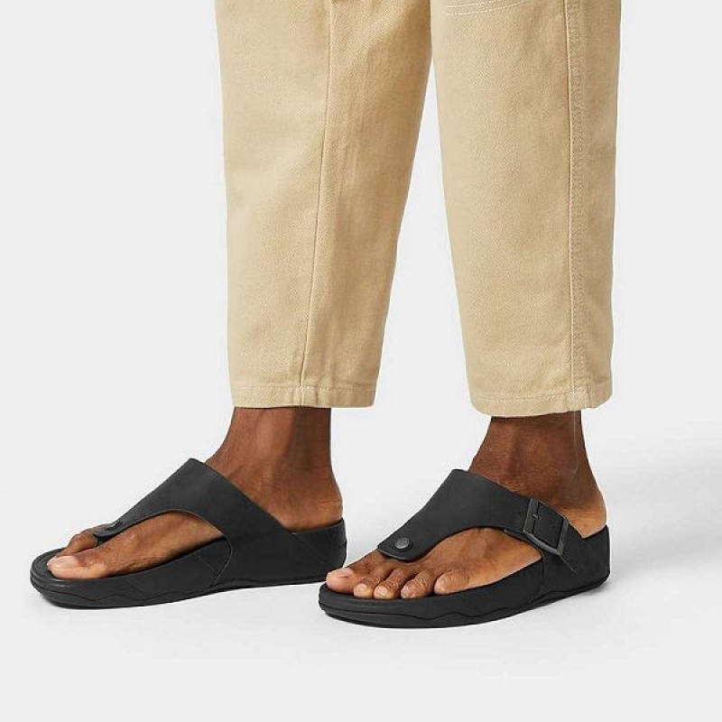 Black Men's FitFlop Trakk Ii Buckle Nubuck Toe-Posts Sandals | 496VAWEKB