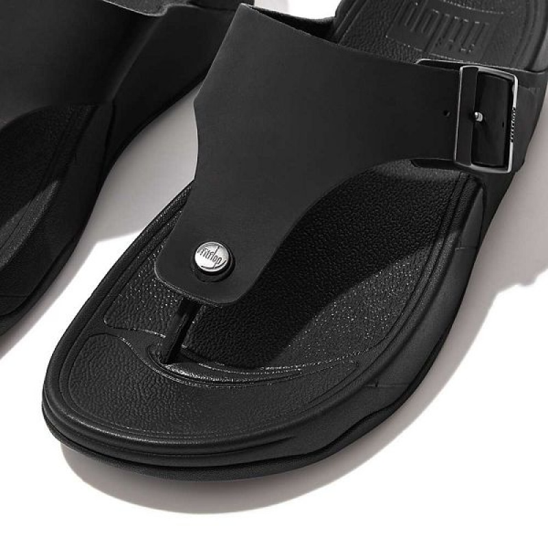 Black Men's FitFlop Trakk Ii Buckle Nubuck Toe-Posts Sandals | 496VAWEKB