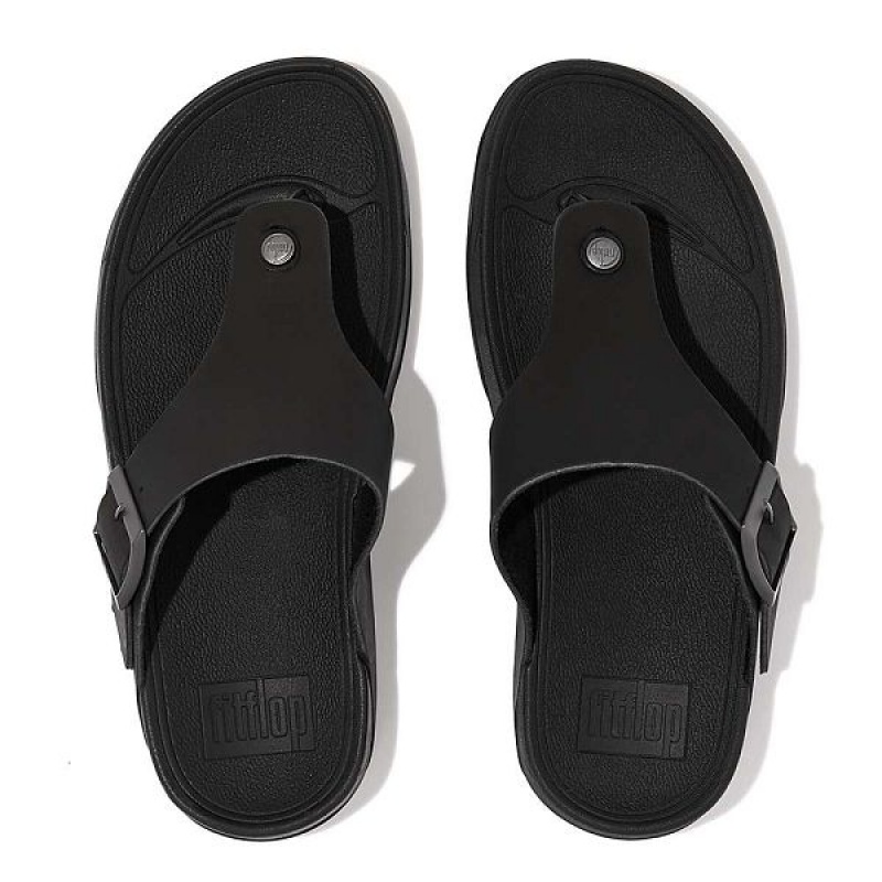 Black Men's FitFlop Trakk Ii Buckle Nubuck Toe-Posts Sandals | 496VAWEKB