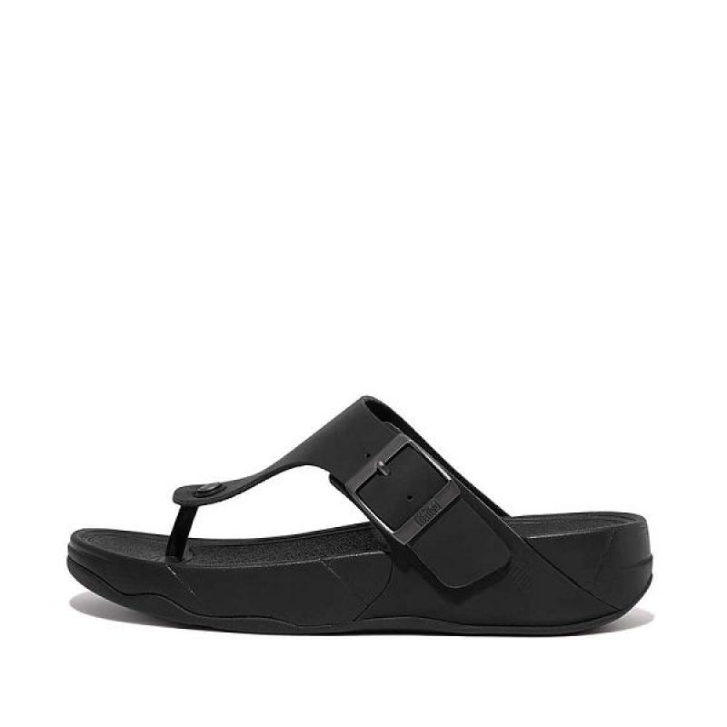 Black Men\'s FitFlop Trakk Ii Buckle Nubuck Toe-Posts Sandals | 496VAWEKB