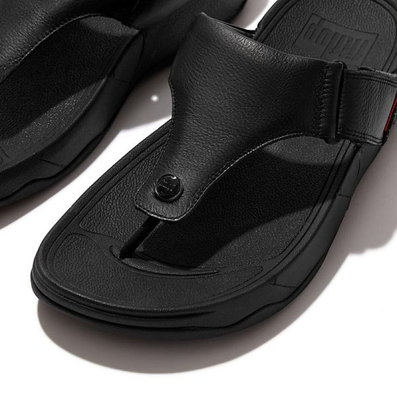 Black Men's FitFlop Trakk Ii Leather Toe-Post Sandals | 401VBRHJS