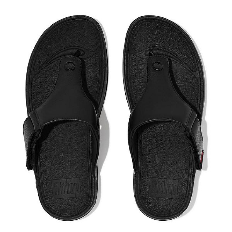 Black Men's FitFlop Trakk Ii Leather Toe-Post Sandals | 401VBRHJS