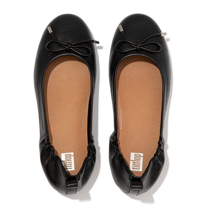 Black Women's FitFlop Allegro Bow Leather Ballet Flats | 582UCTSJZ