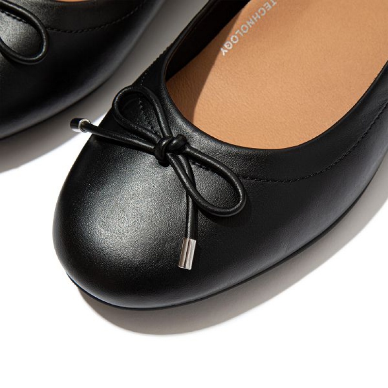 Black Women's FitFlop Allegro Bow Leather Ballet Flats | 582UCTSJZ