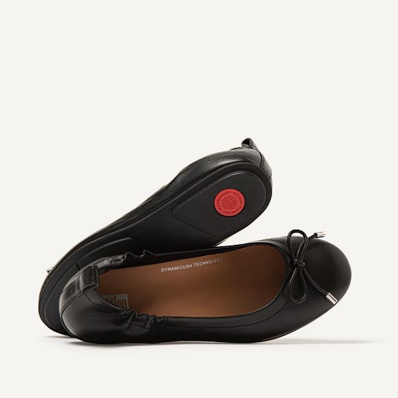 Black Women's FitFlop Allegro Bow Leather Ballet Flats | 582UCTSJZ