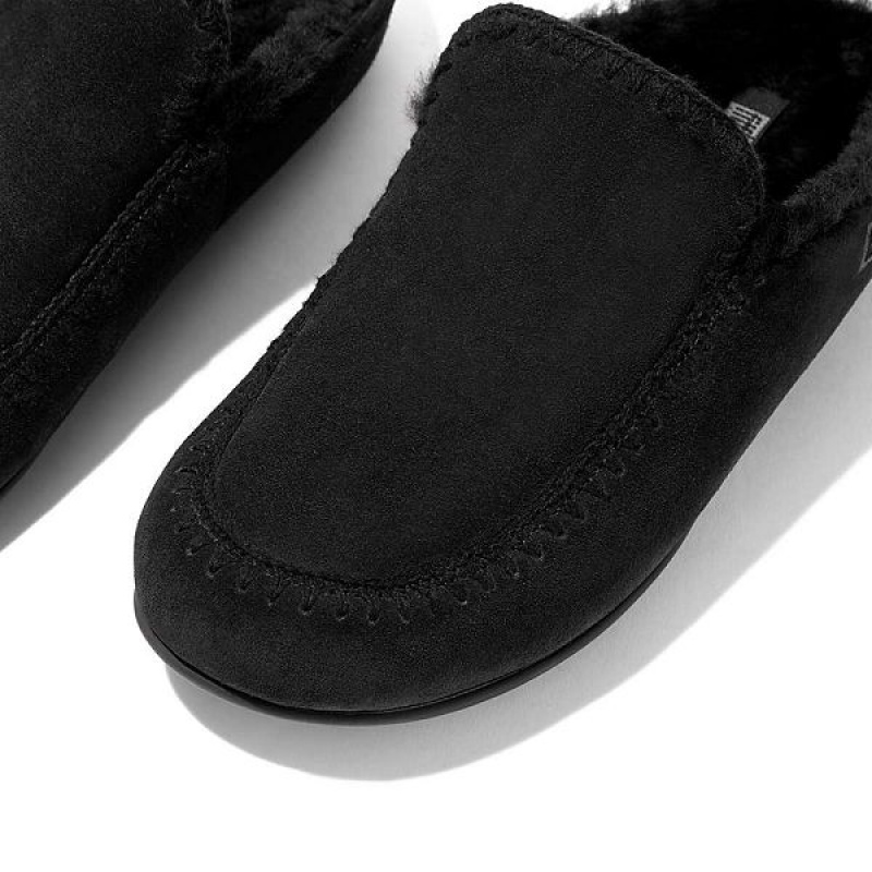 Black Women's FitFlop Chrissie Ii Haus Shearling Lined Suede Slippers | 936ORFXMK