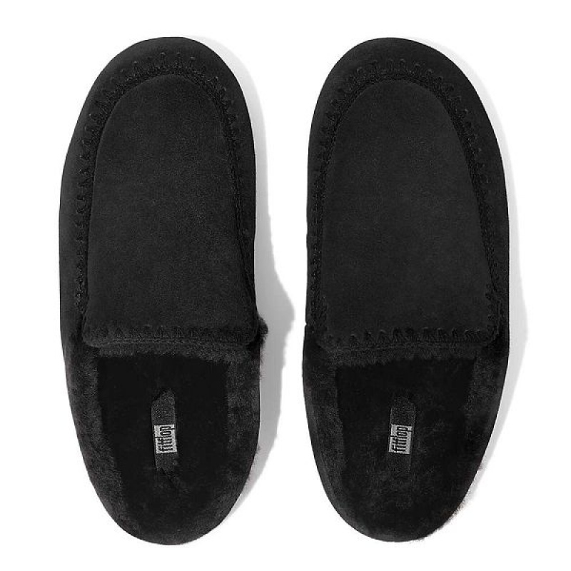 Black Women's FitFlop Chrissie Ii Haus Shearling Lined Suede Slippers | 936ORFXMK