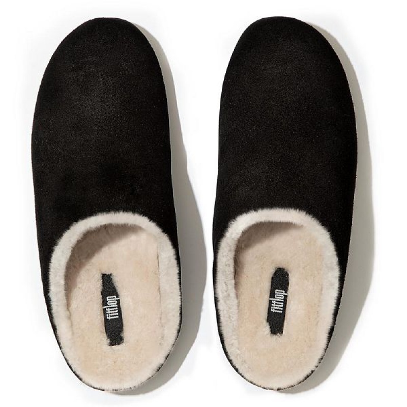 Black Women's FitFlop Chrissie Shearling Suede Slippers | 850ZWUPCH