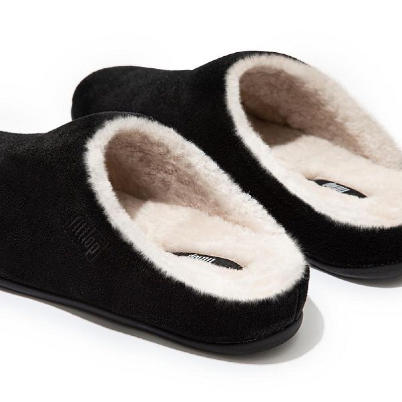 Black Women's FitFlop Chrissie Shearling Suede Slippers | 850ZWUPCH